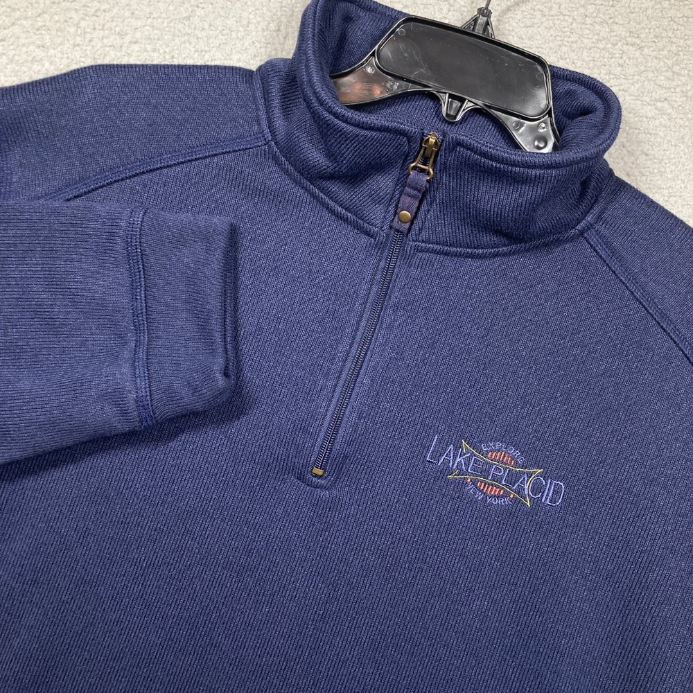 Lake Placid New York 1/4 Zip Pullover Men XL Navy Blue Fleece Sweater Sweatshirt